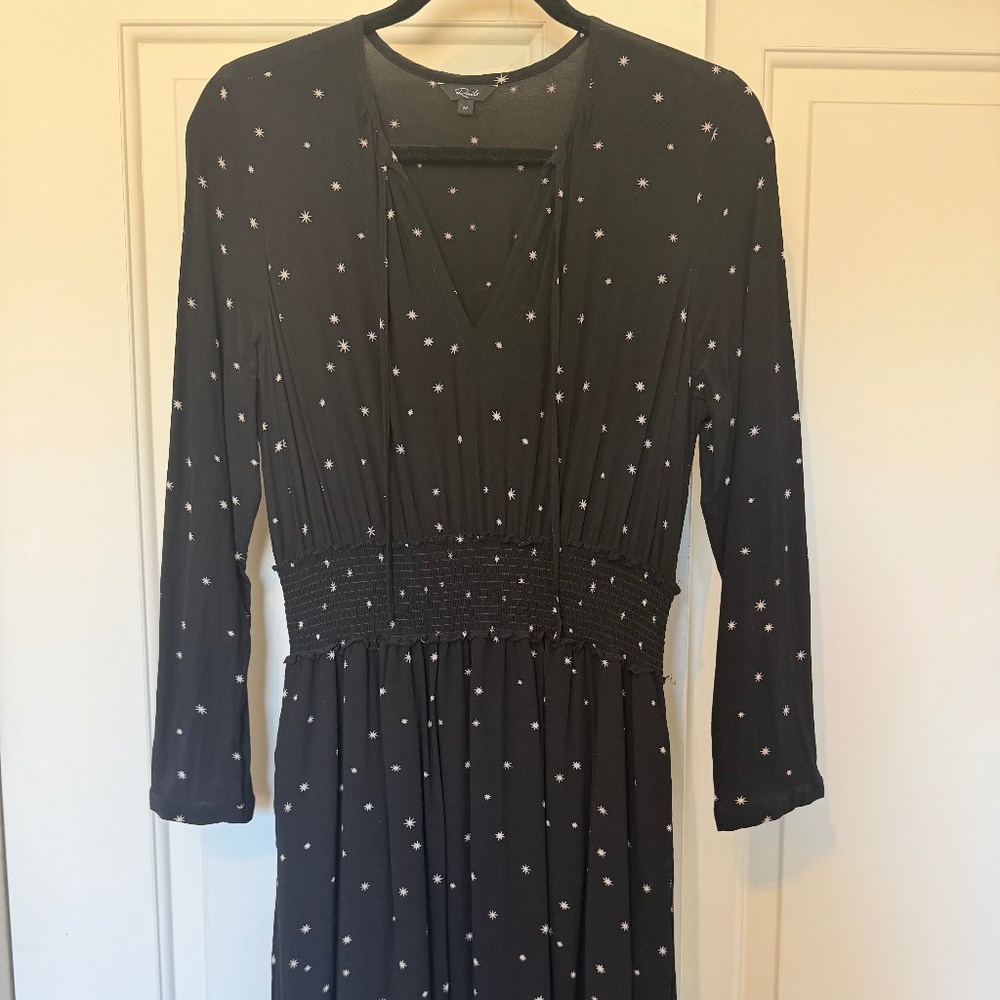 Rails Black Star Print Midi Dress Size M